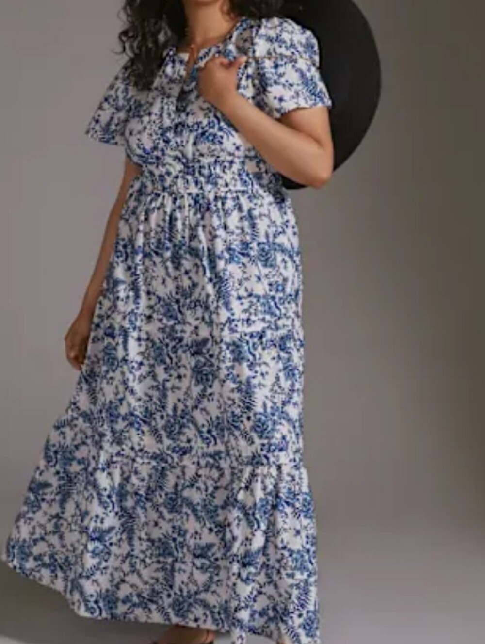 Maeve By Anthropologie 1X Somerset Maxi Dress Blue Print 100% Cotton - Picture 7 of 16